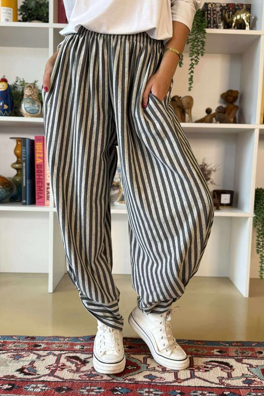 The Sunday Morning Stripe Twist Pant Greys Melange